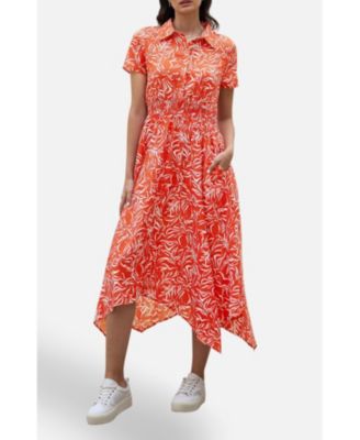 Women's Printed Midi Ruched Shirt Dress