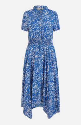 Women's Printed Midi Ruched Shirt Dress