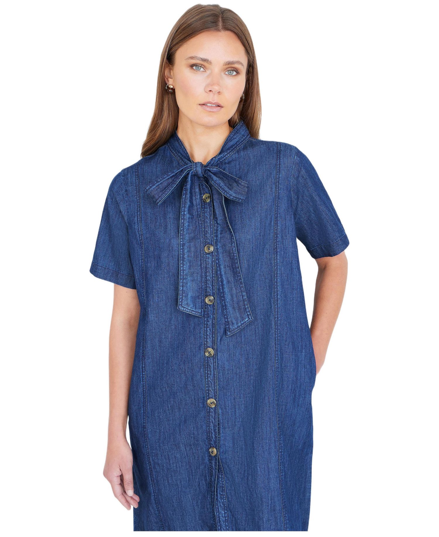Women's Chambray Tunic With Bow Tie