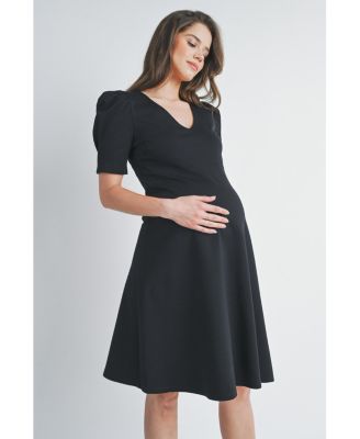 Women's Maternity A-Line V Neck Empire Waist Puff Sleeve Dress