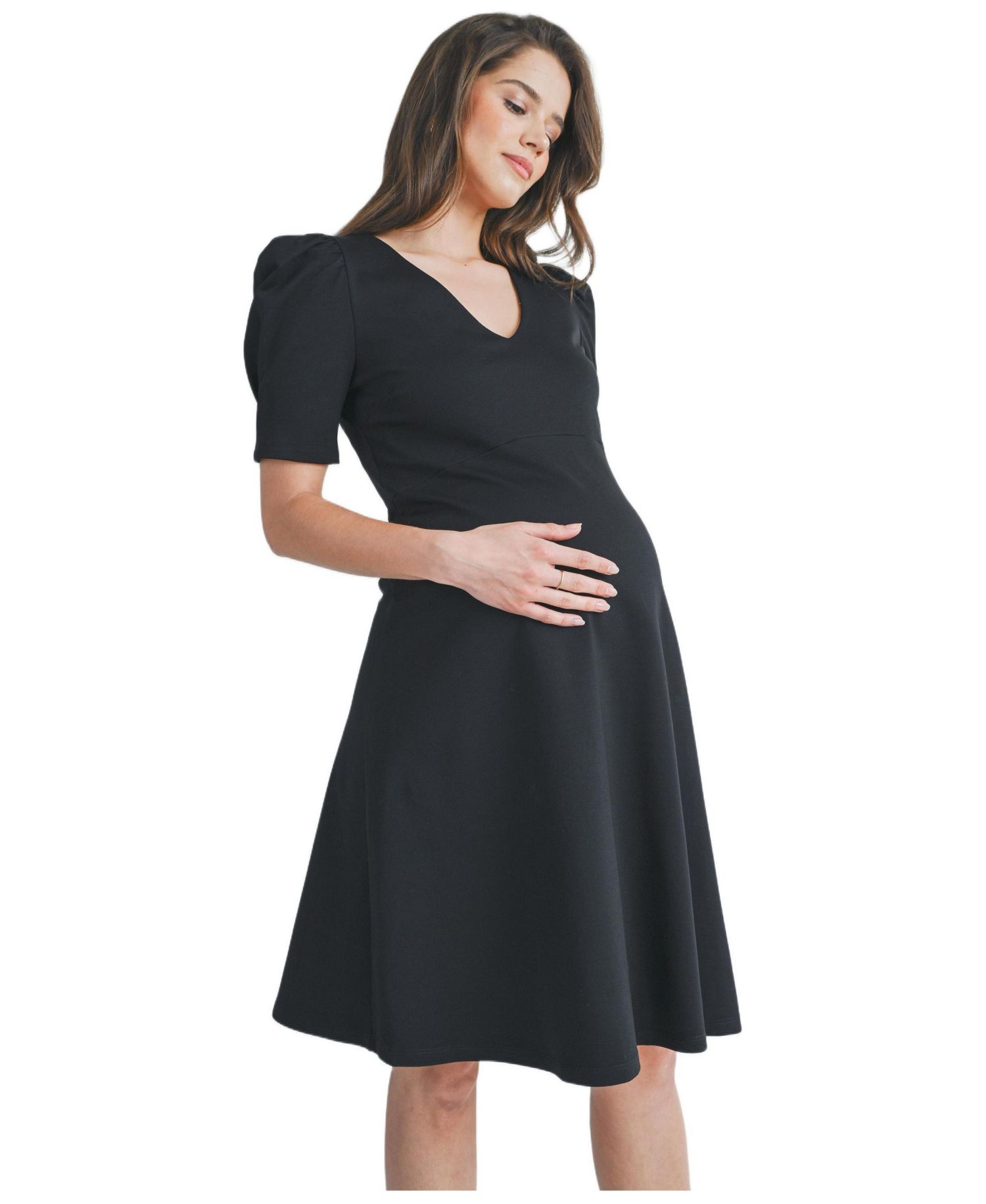 Women's A-Line V Neck Empire Waist Puff Sleeve Dress