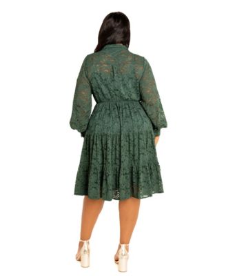 Women's Plus Size Lace Long Sleeve Tiered Shirt Dress