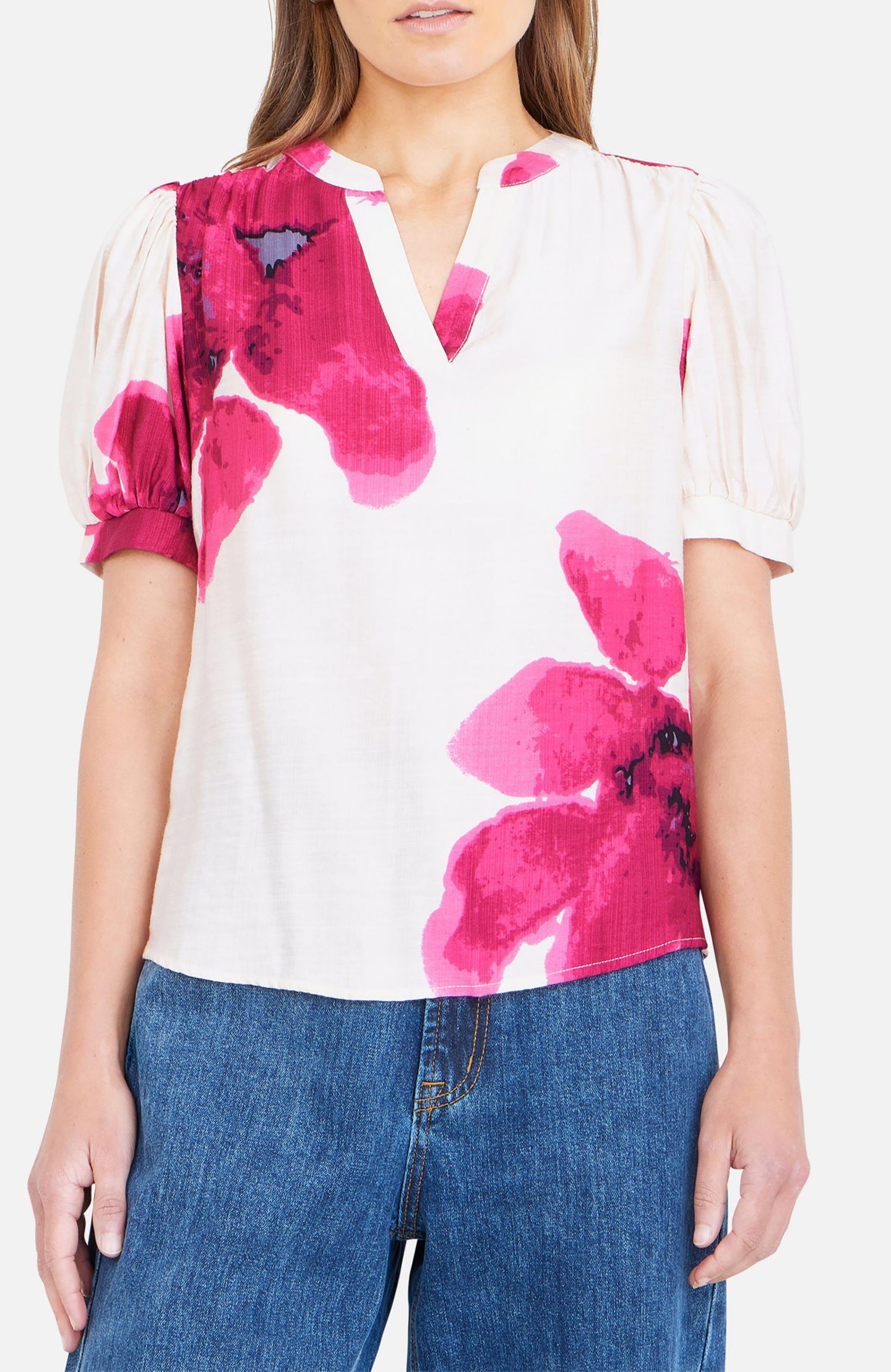 Женский топ Yumi Watercolour Viscose Floral, цвет: Розовый — фото 5