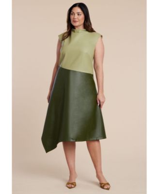 Women's Colorblocked Draped Faux Leather Dress