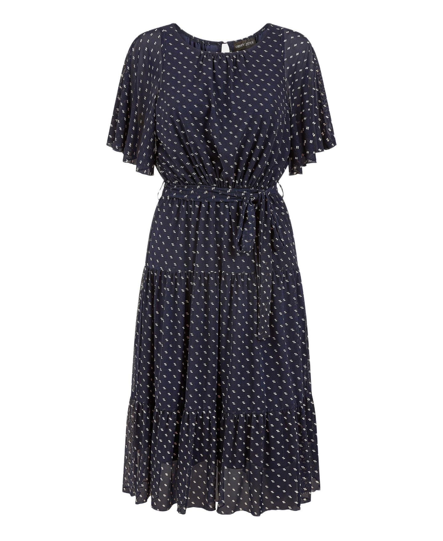 Женское платье Yumi Dot Print Mesh Stretch Midi, цвет: Тёмно-синий — фото 2