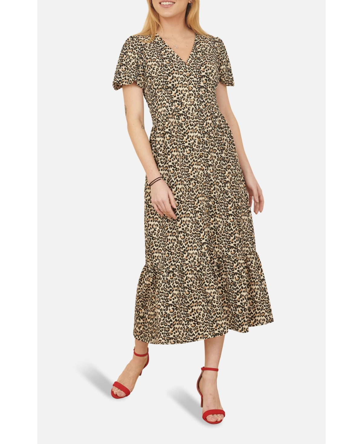 Yumi Women's Pleated Button Through Midi Dress