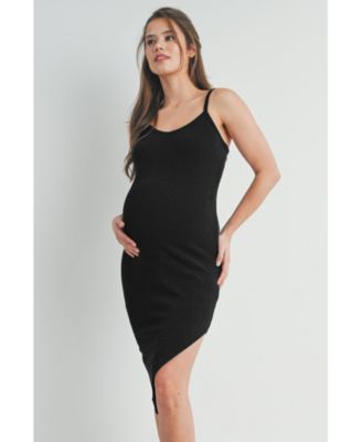 Maternity Bodycon Ribbed Sleeveless Scoop Neck Asymmetrical Dress