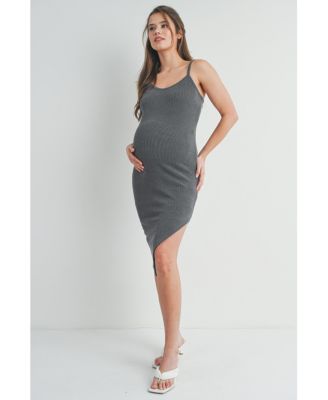 Maternity Bodycon Ribbed Sleeveless Scoop Neck Asymmetrical Dress