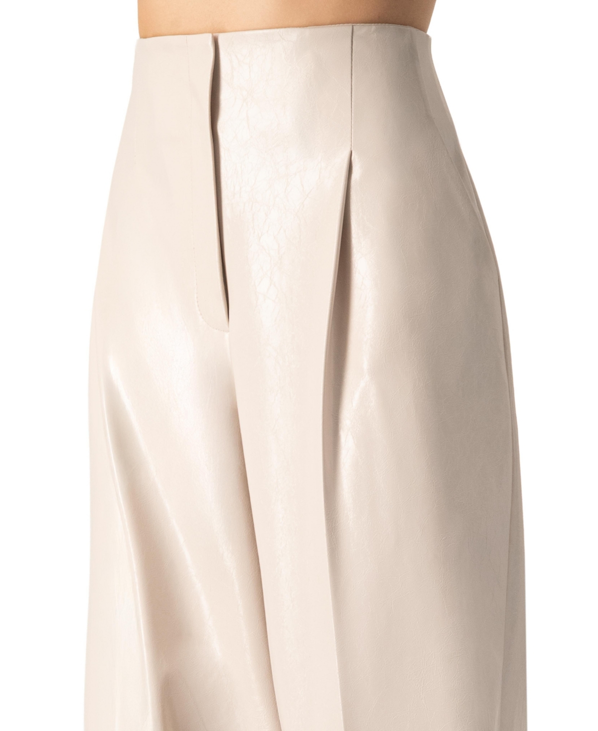 Ivonne Women's Wide Leg Faux Leather Pants with Pockets