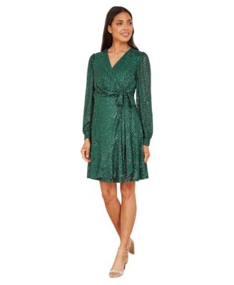 Women's Sequin Long Sleeve Frill Wrap Dress