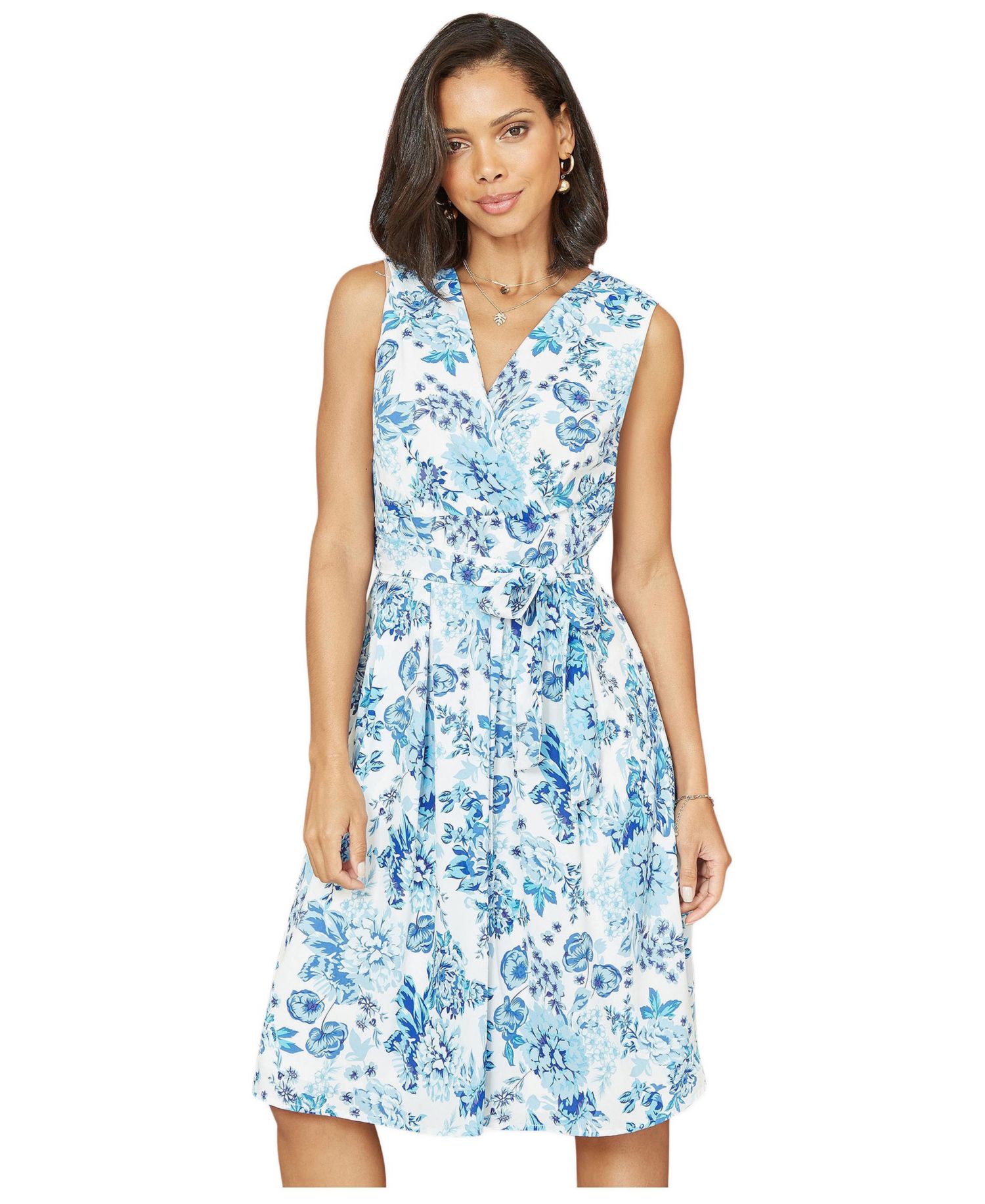 Women's Floral Wrap Over Skater Dress