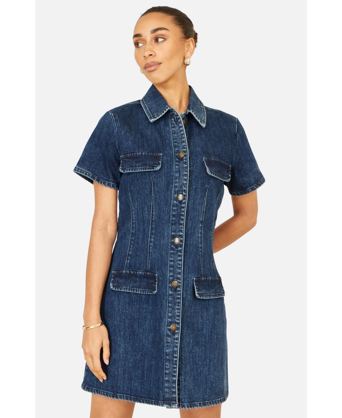 Женское платье Yumi Denim Stretch Shirt Dress, цвет: Синий — фото 8