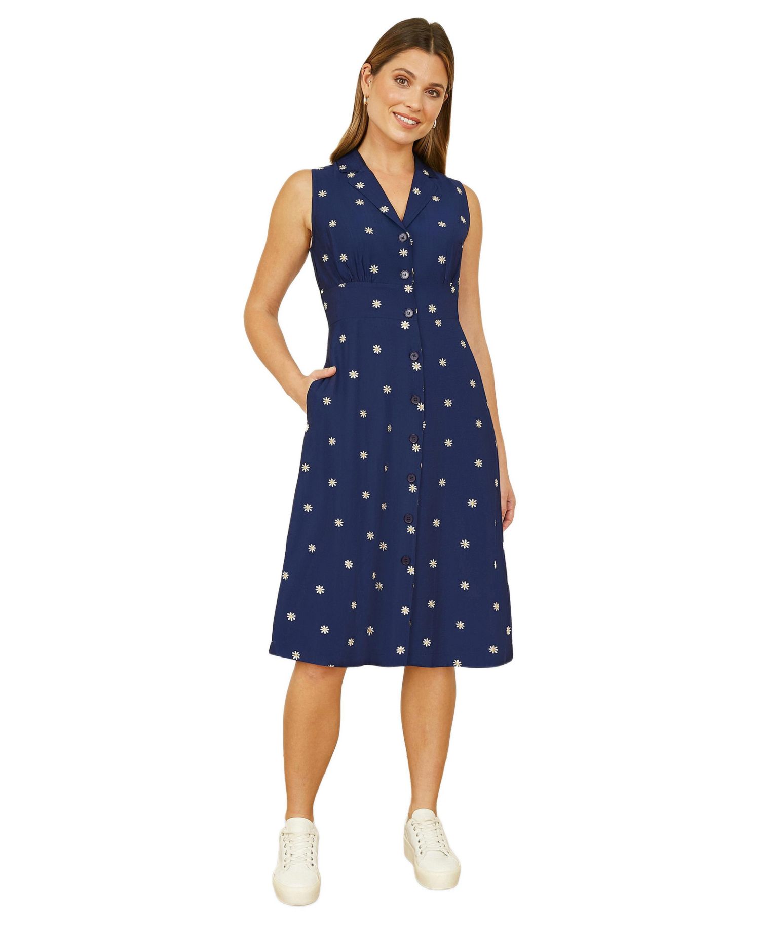 Women's Daisy Print Sleeveless Shirt Dress