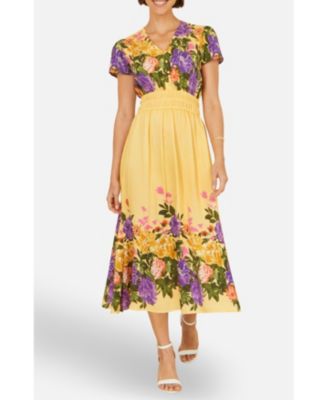 Women's Floral Mirror Print Viscose Midi Dress
