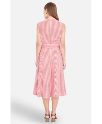 Women's Stripe Midi Sleeveless Shirt Dress