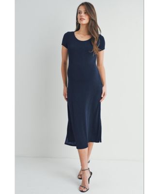 Maternity Scoop Neck Short Sleeve Midi Dress with Side Slit