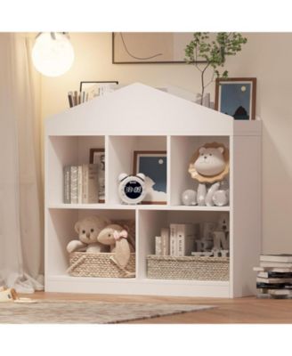 Toy Storage Organizer 5-Cubby Kids Bookshelf Bookcase Toddlers Playhouse Cabinet Shelf for Boys Girls Wooden Cubby Storage Toy Shelf