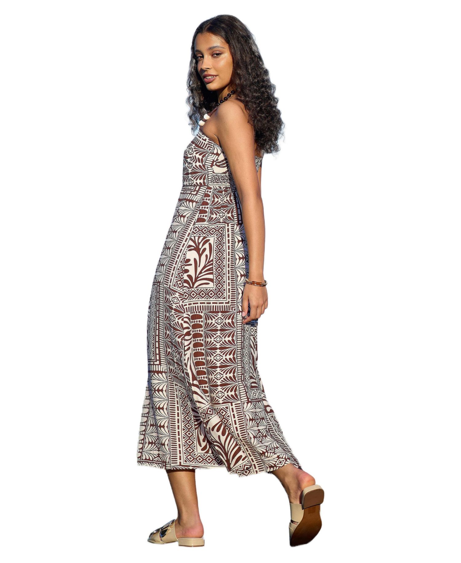 Women's Beaded Print Midi Dress