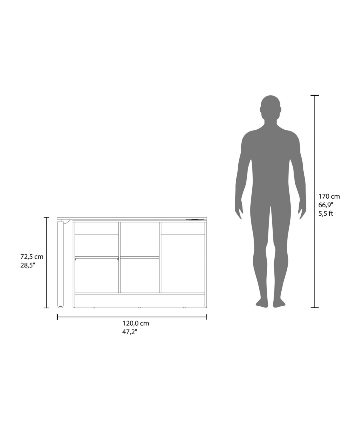 Fm Furniture Elfrida Desk, Two Open Storage Shelves, Wenge