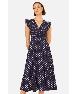 Women's Spot Ruched Waist Midi Dress