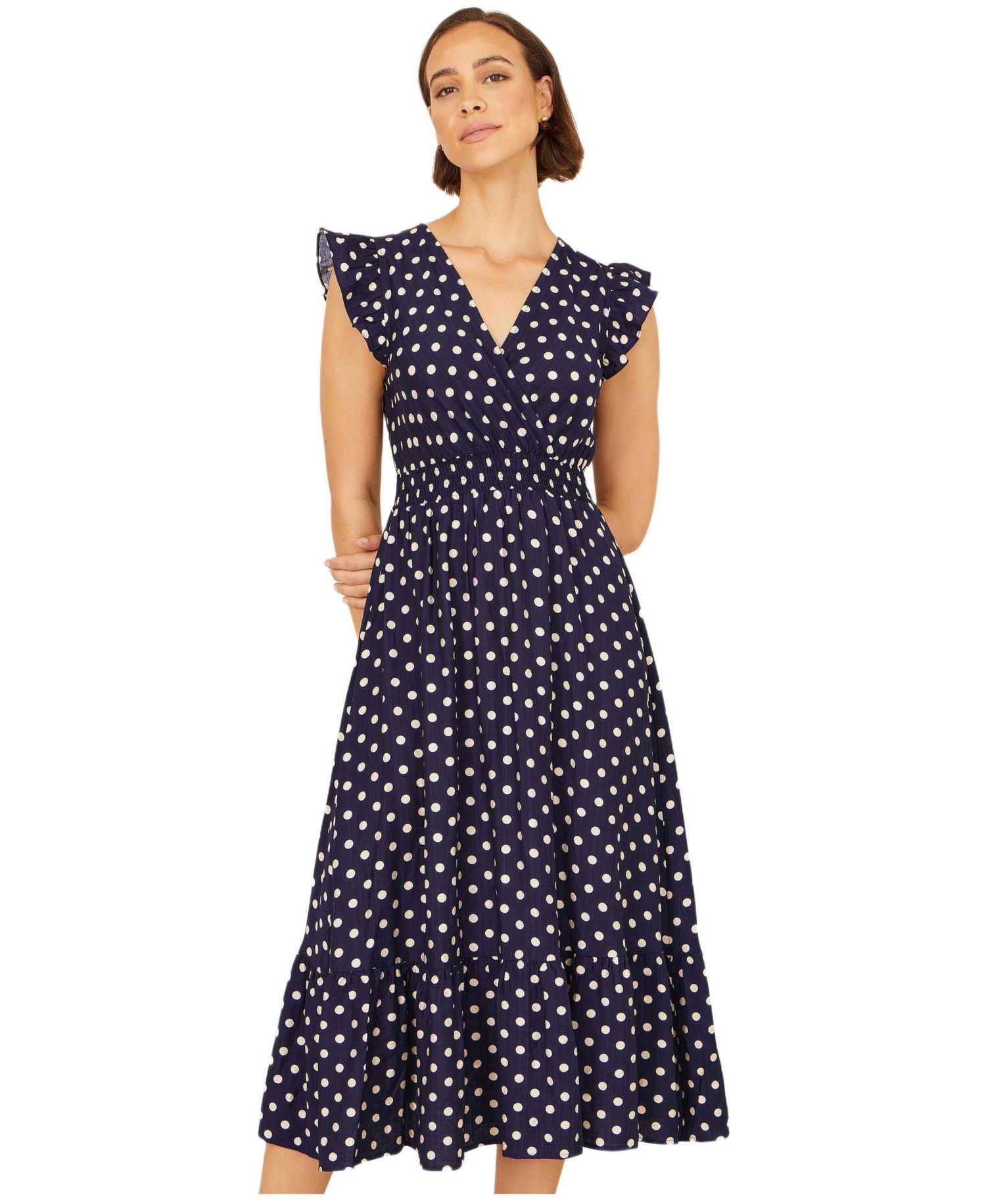 Women's Spot Ruched Waist Midi Dress