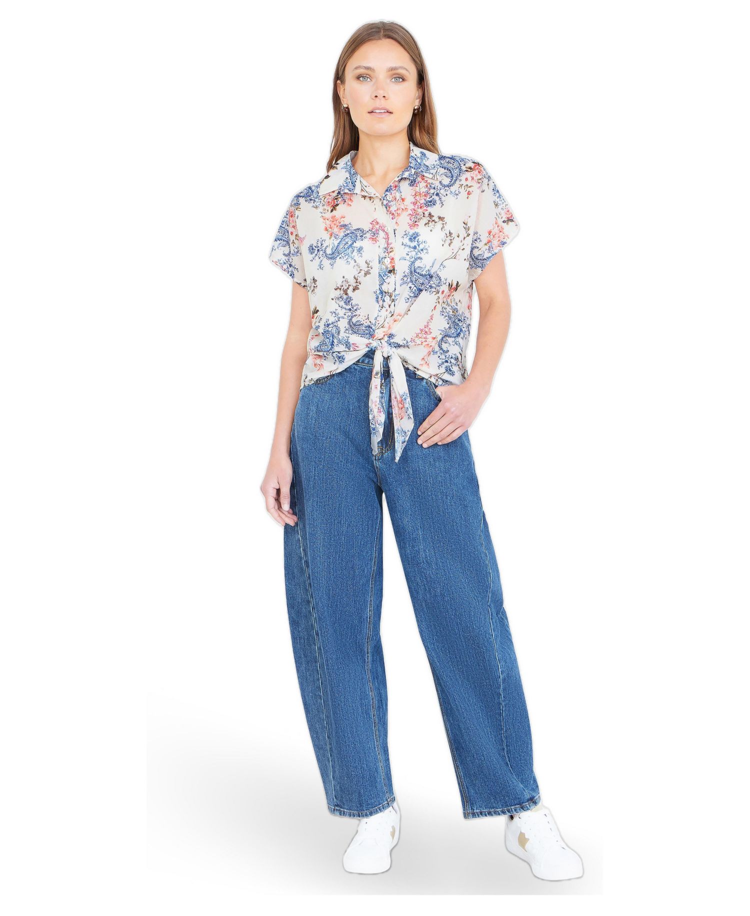 Women's Cotton Paisley Print Tie Knot Shirt