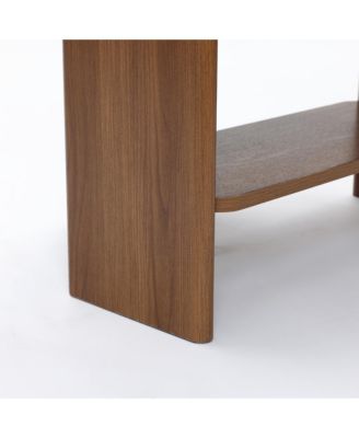 Faux Travertine Nightstand with Drawer and Open Shelf, MDF Wood Accent Side Table