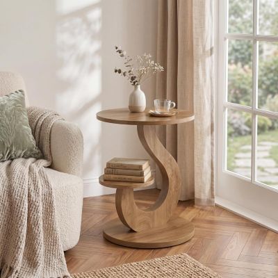 Solid Wood End Table, Farmhouse Side Table with 2-Tier Storage Shelf, Rectangle Bedside Tables Accent Nightstand