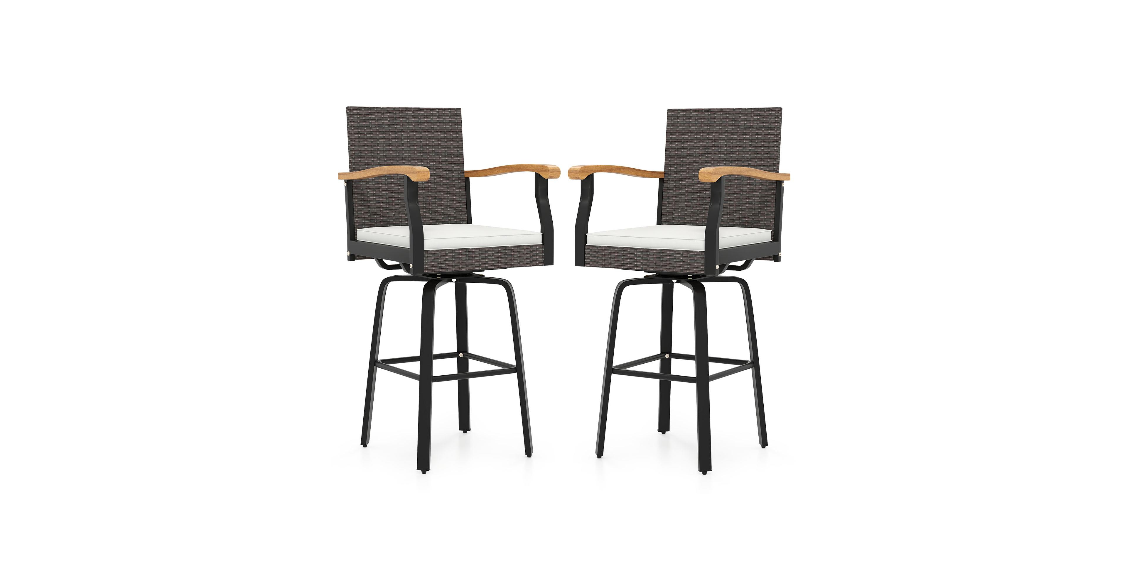 Slickblue Patio Swivel Bar Stool with Cushion and Acacia Wood Armrests