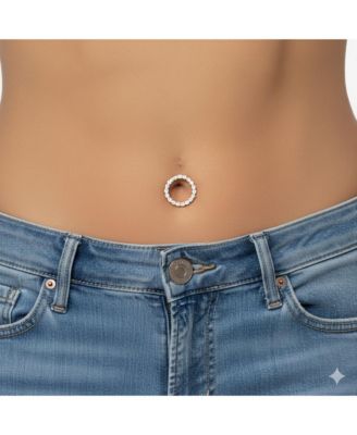 Solid 14k 14g Cubic Zirconia Large Circle Top Mount Belly Button Ring