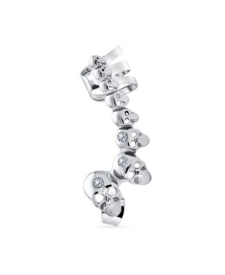 Multi Skull Heads Cartilage Left Ear Cuff Clip Wrap Unisex Crystal Crawler Climber Lobe Helix Earring Stainless Steel
