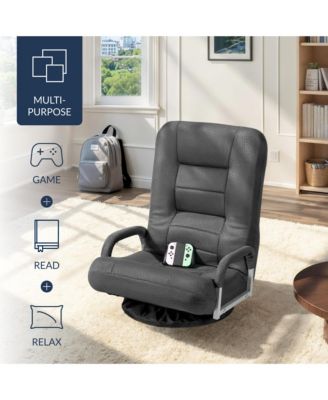 360-Degree Swivel Gaming Floor Chair w/ Armrest Handles, Foldable Adjustable Back