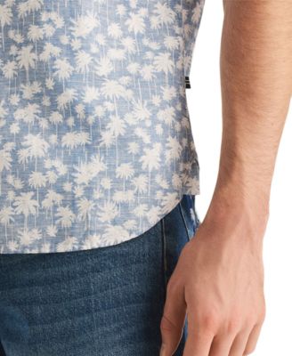 Men's Reverse Palm Tree Printed Linen Short-Sleeve Shirt