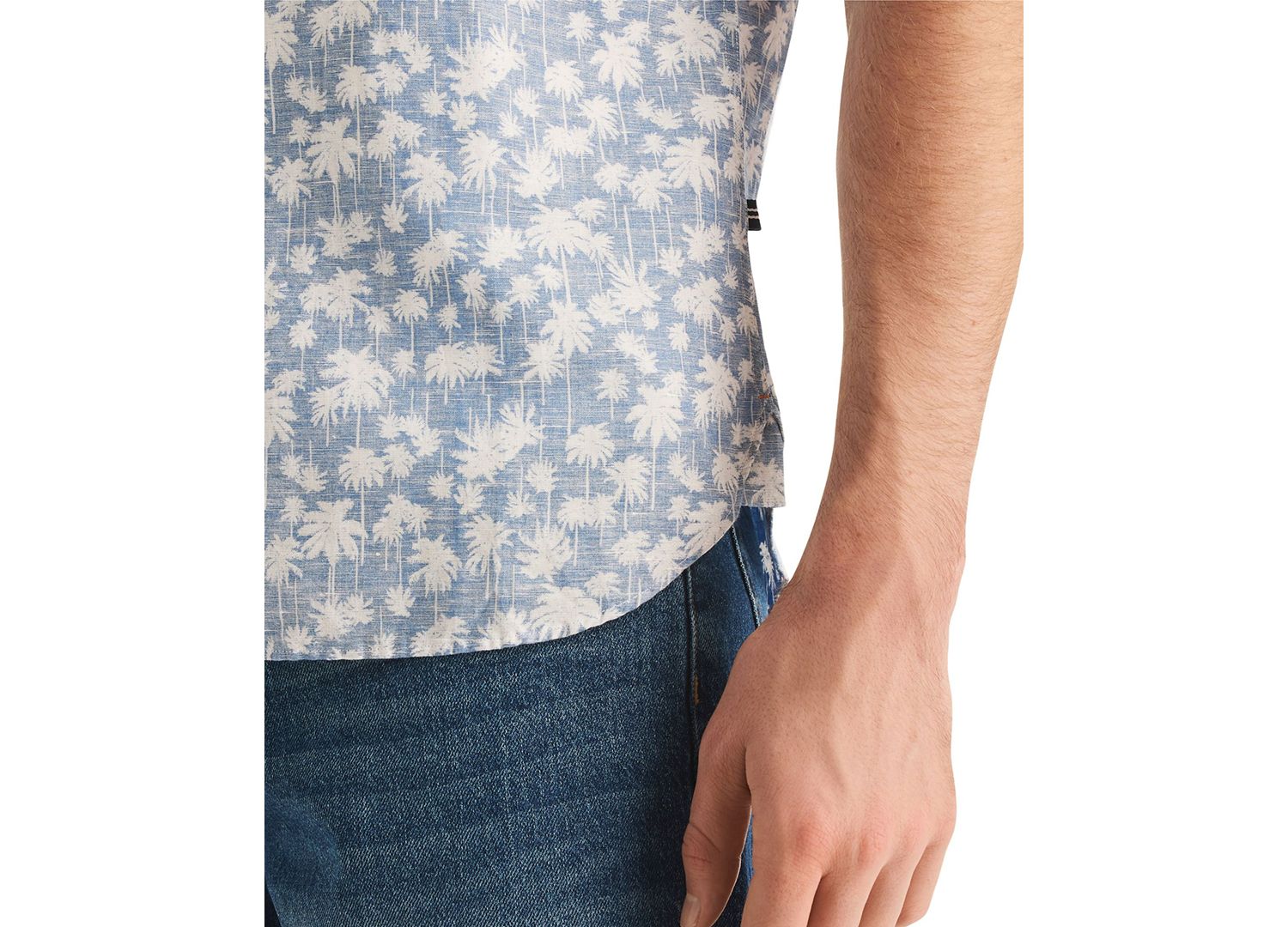 Men's Reverse Palm Tree Printed Linen Short-Sleeve Shirt