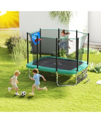 10x8 FT Rectangle Outdoor Trampoline with Basketball Hoop