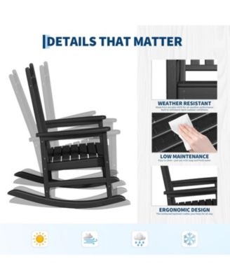 HDPE Rocking Chair Outdoor Set of 4 with 2 Side Table - Poly High Back Porch Rocker Chairs for Adults - All Weather Resistant Furniture