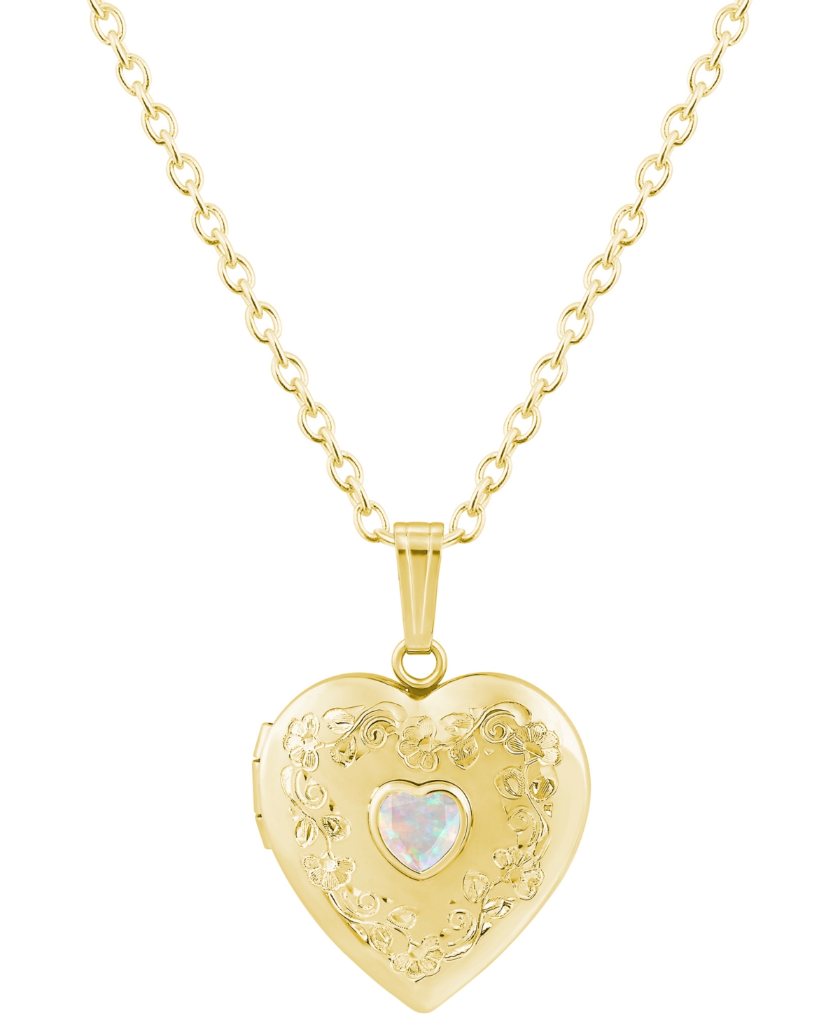 Macy's Created Emerald (3/8 ct. t.w.) Pendant Necklace in 14k Yellow Gold-Plated Sterling Silver (Also Available in Multi-Stones) - Opal