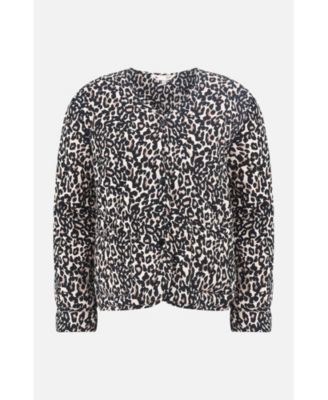 Women's Leopard Print Round Neck Boxy Jacket