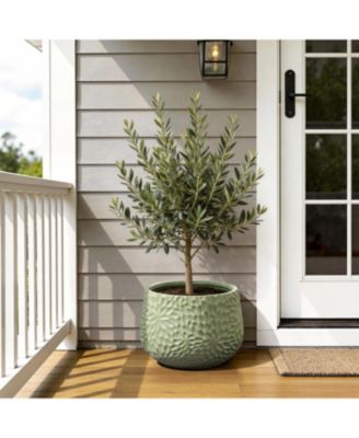 Leaf Embossed MgO Planter, 16.5" Textured Pot for Outdoor & Indoor