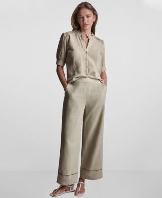 Petite Short Puff-Sleeve Button-Front Shirt