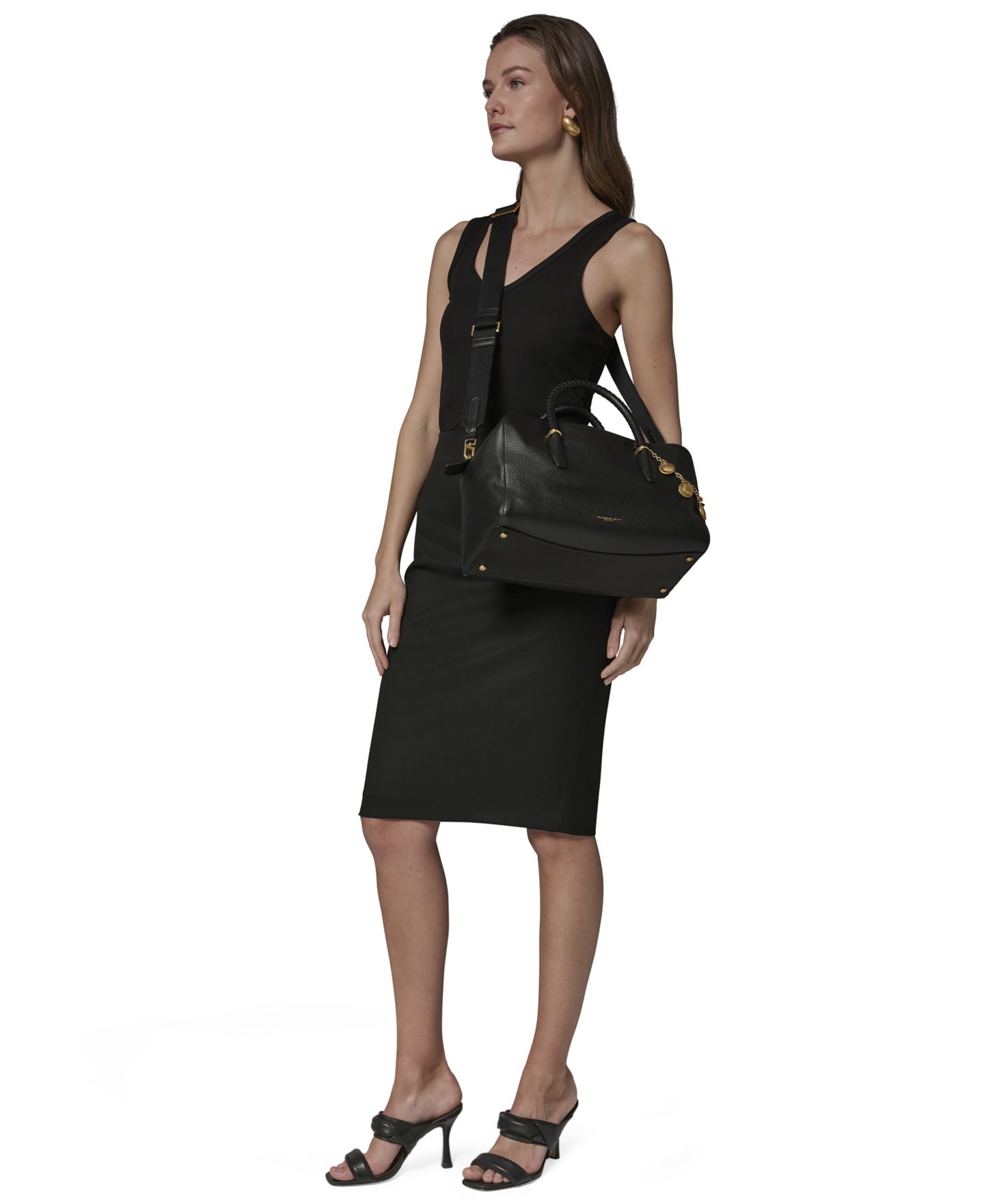 Женская сумка Donna Karan New York Chantilly Medium Leather Satchel, цвет: Чёрный / Золотой — фото 2