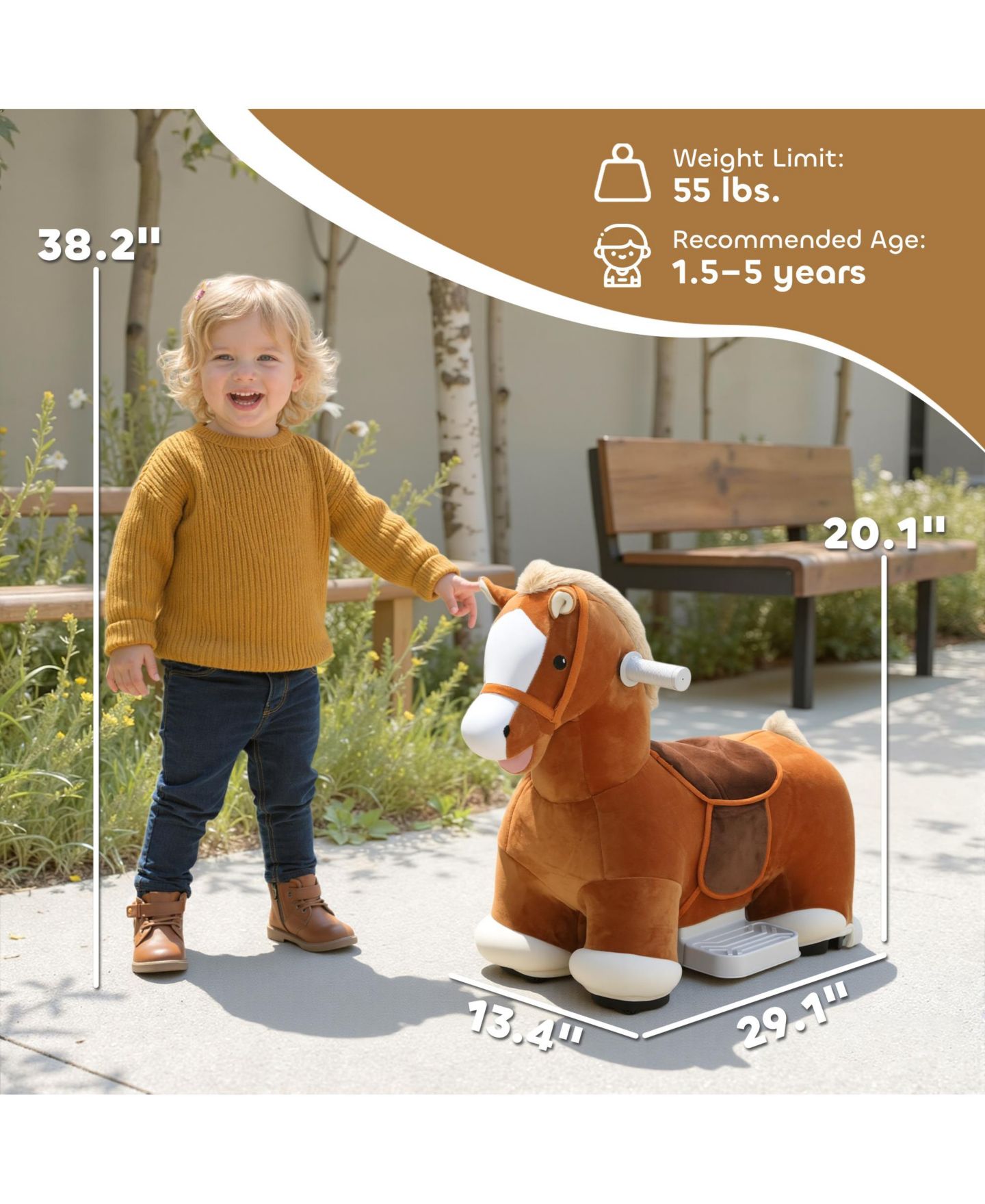 Детская игрушка Qaba 6V Ride on Horse, Battery Powe Electric Ride on Toy with Music, цвет: Коричневый — фото 6