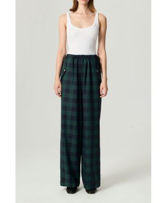 Women's Emerald Check Drawstring Wide-Leg Pants