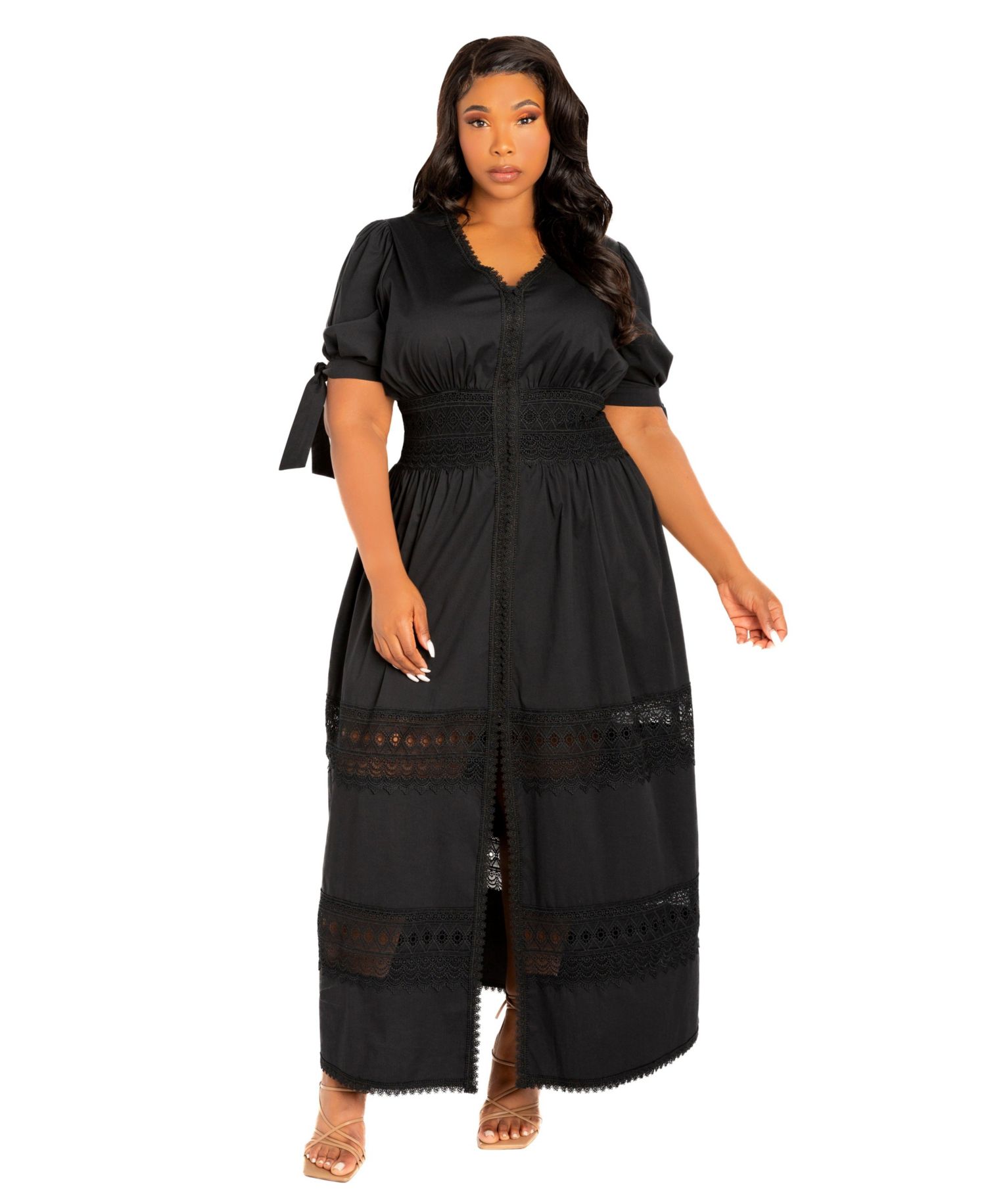 Plus Size Puff Sleeve Tiered Eyelet Maxi Dress