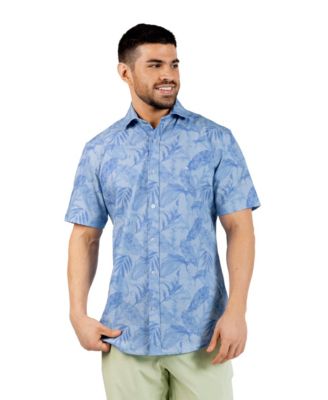 Men's Tropical Leaves Printed Seersucker Short Sleeve Shirt