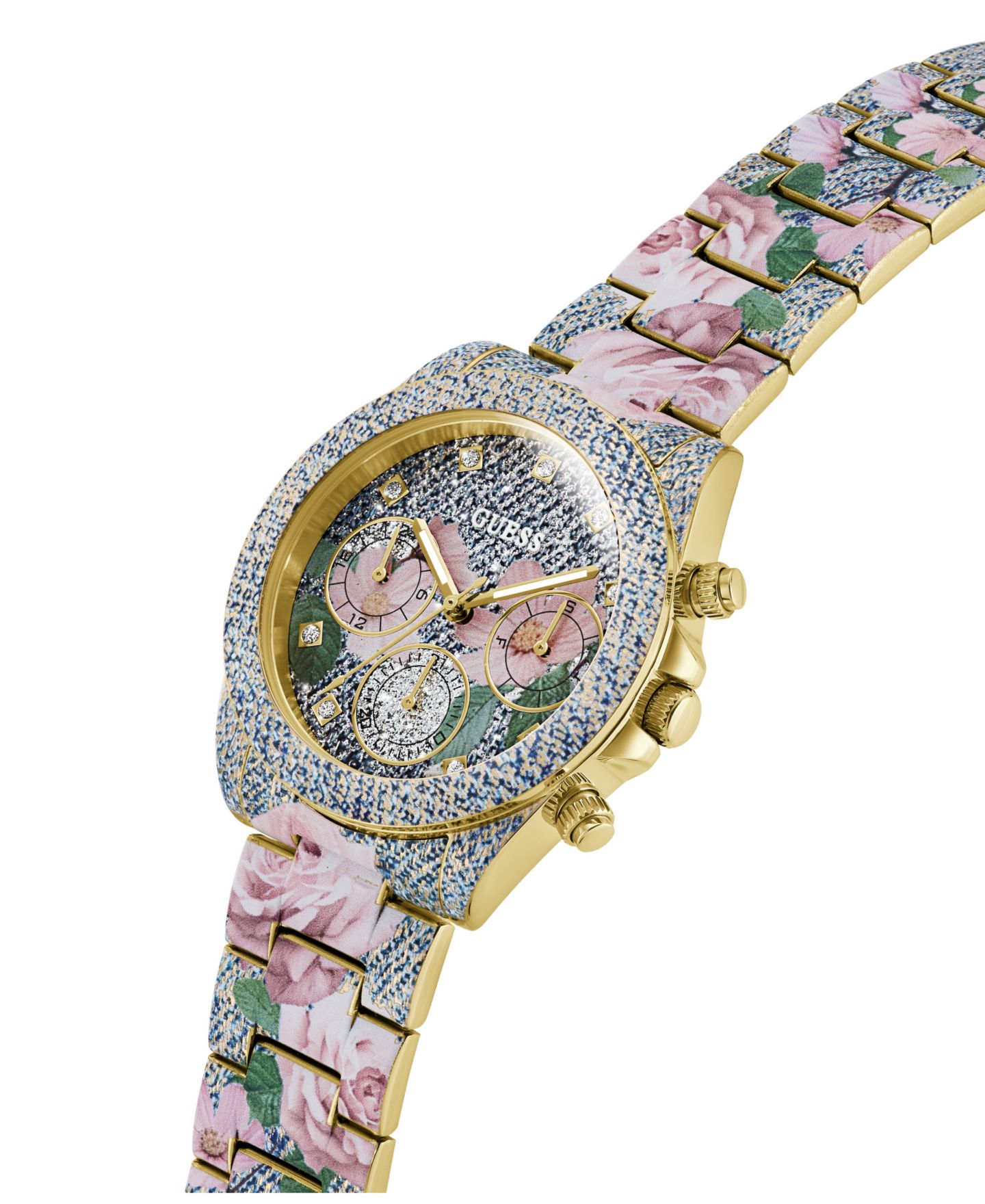 Женские часы GUESS Floral Print Stainless Steel Multi-Function Watch, 38mm — фото 5