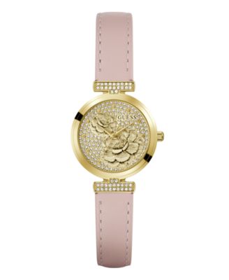 Women's Gold-Tone Stainless Steel Pink Leather Analog Watch, 28mm