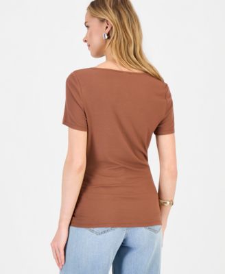 Women's Short Sleeve Asymmetric-Neck Top