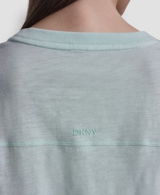 Women's Embroidered Crewneck Logo Roll-Sleeve Top