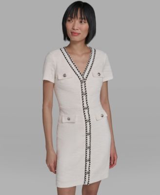 Women's V-Neck Tweed Sheath Dress